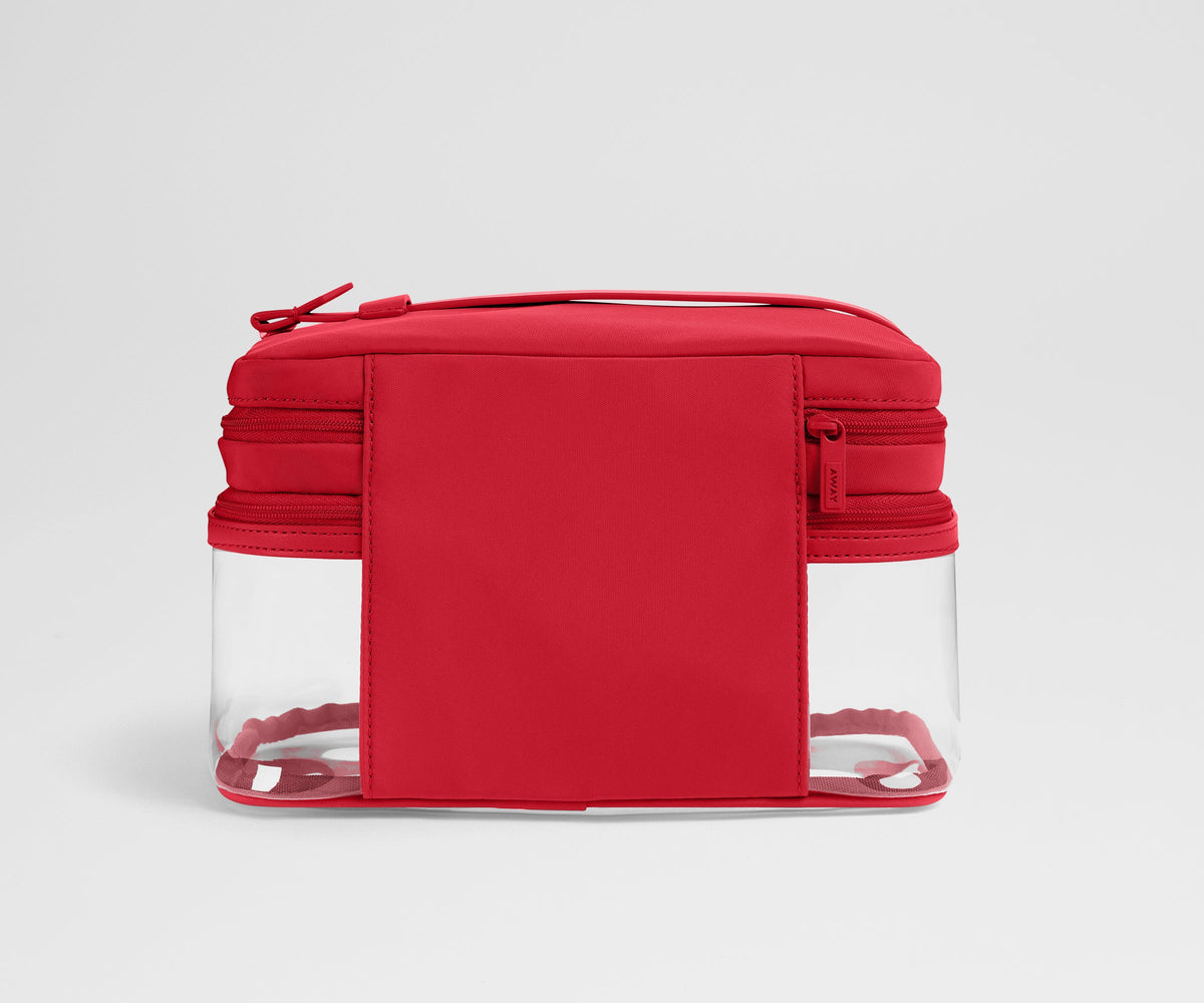 Away Clear Cosmetic Case Toiletry Bag - Cherry Red