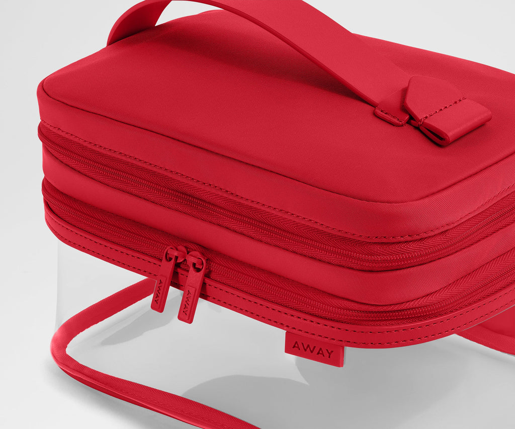 Away Clear Cosmetic Case Toiletry Bag - Cherry Red