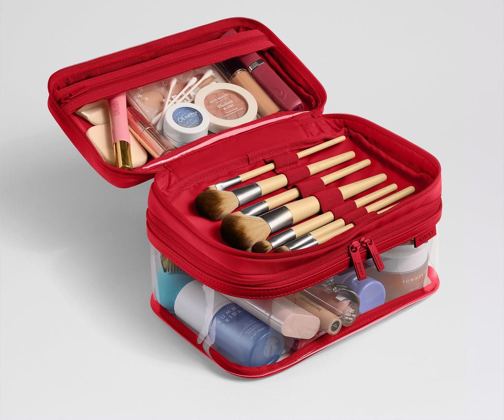 Away Clear Cosmetic Case Toiletry Bag - Cherry Red
