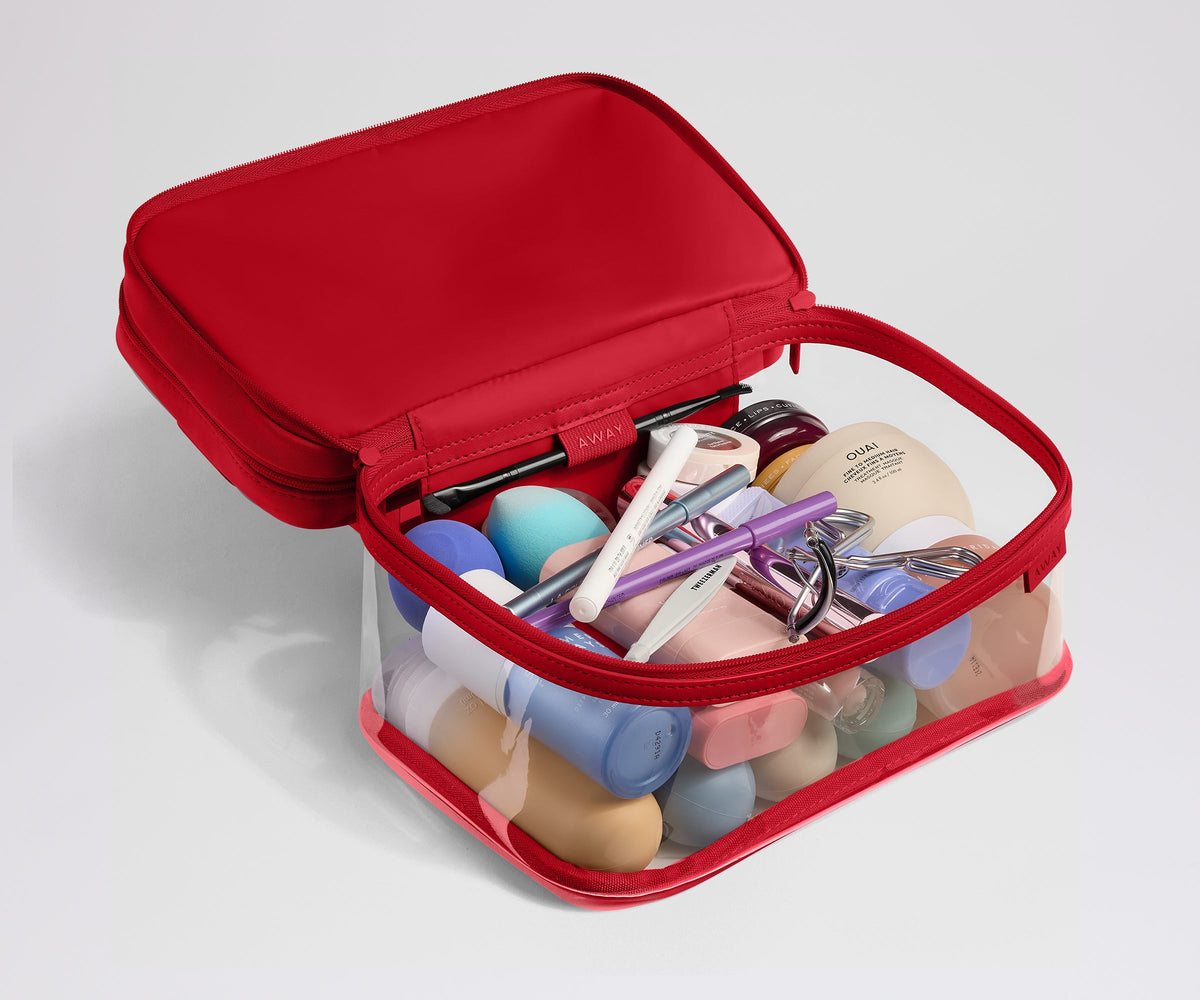 Away Clear Cosmetic Case Toiletry Bag - Cherry Red