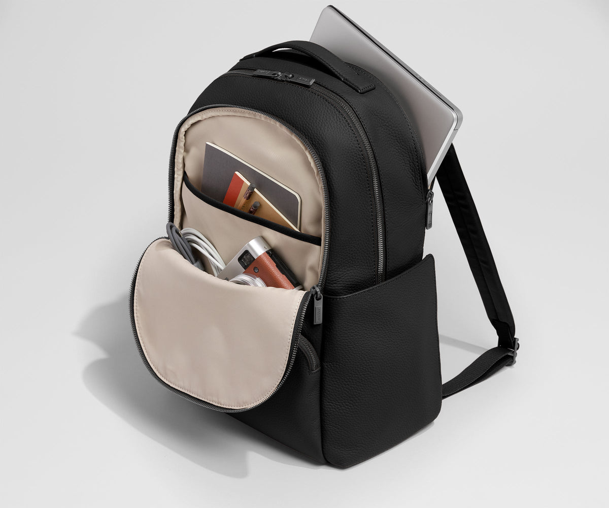 Away Leather Backpack in Jet Black