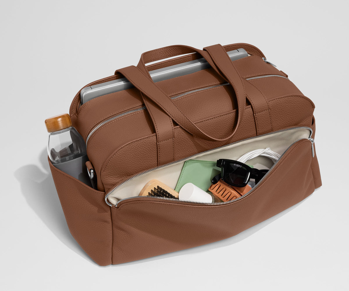 Away Leather Duffle Duffel Bag - Saddle Brown