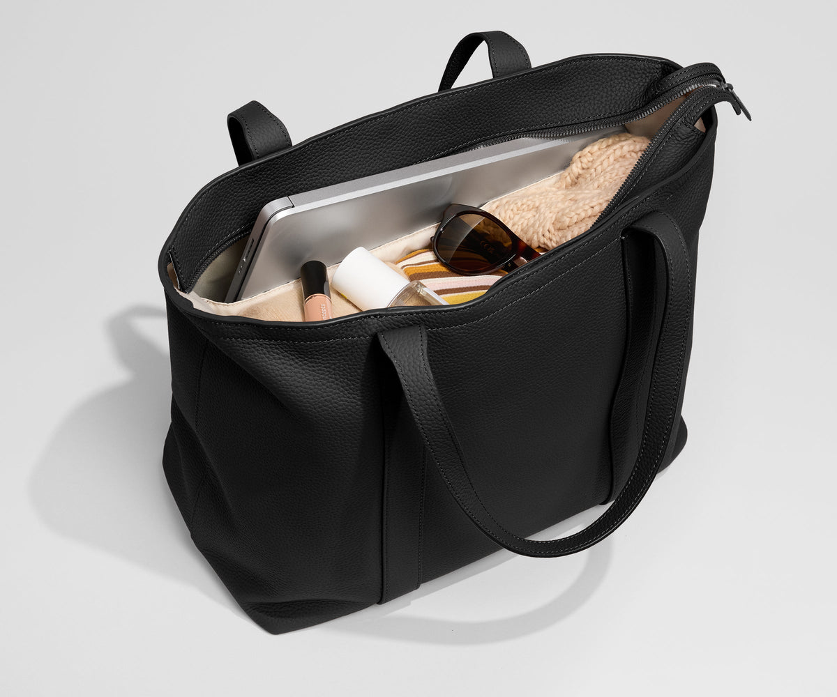 Away Leather Tote Tote Bag - Jet Black
