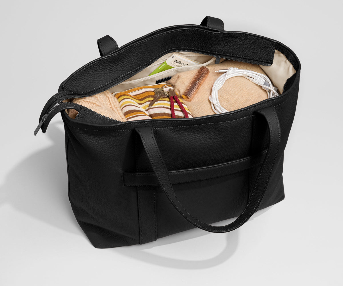Away Leather Tote Tote Bag - Jet Black