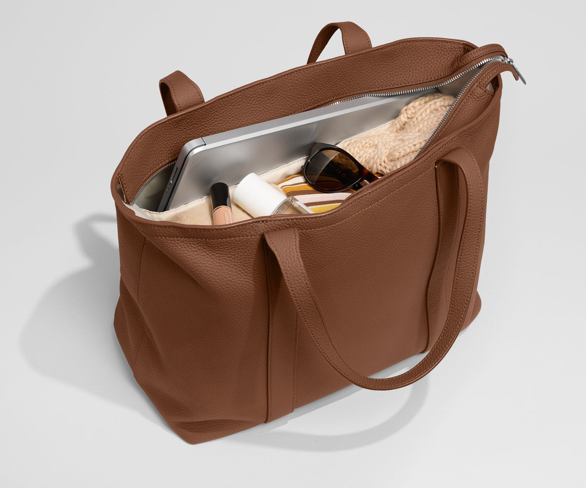 Away Leather Tote Tote Bag - Saddle Brown