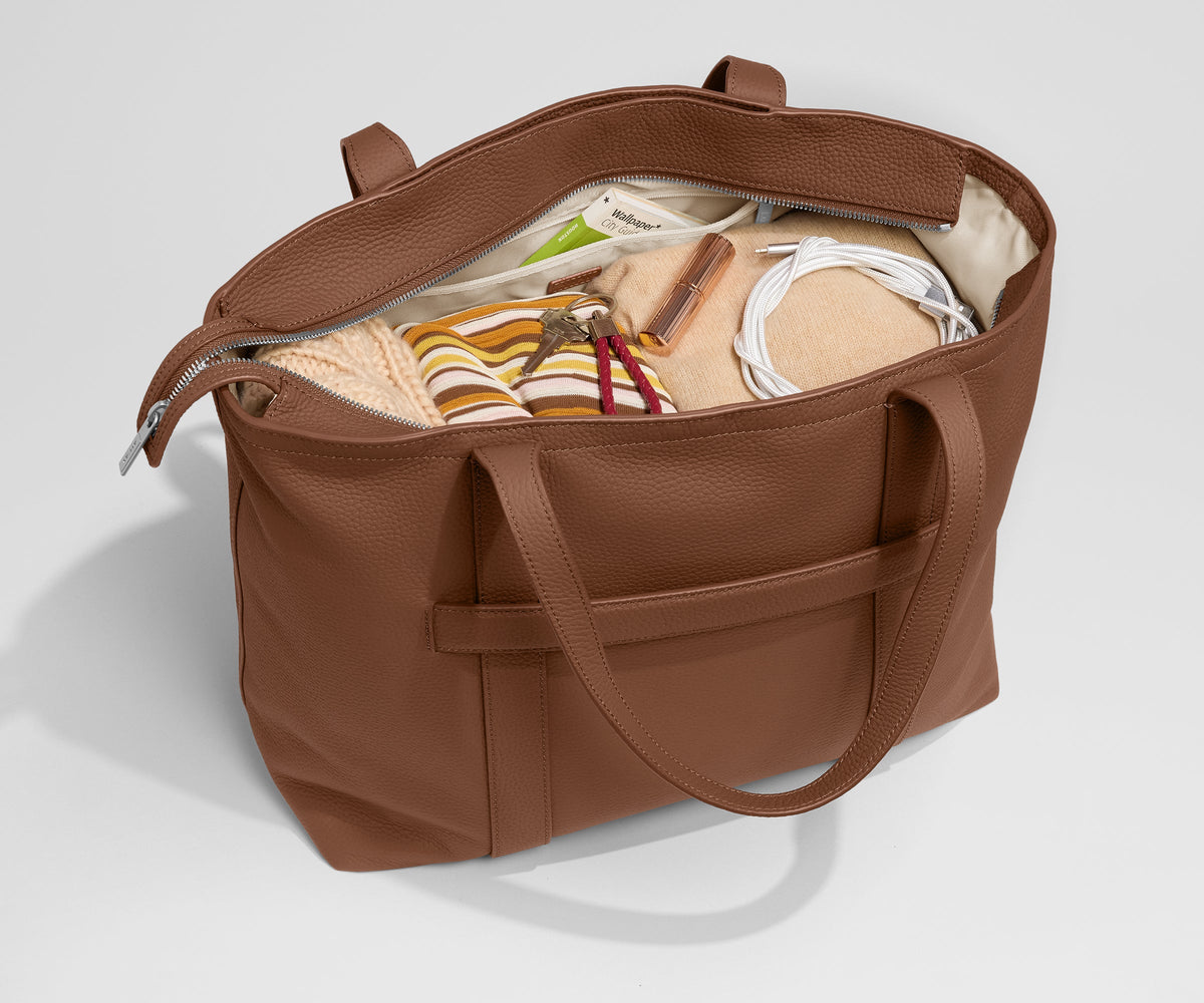 Away Leather Tote Tote Bag - Saddle Brown