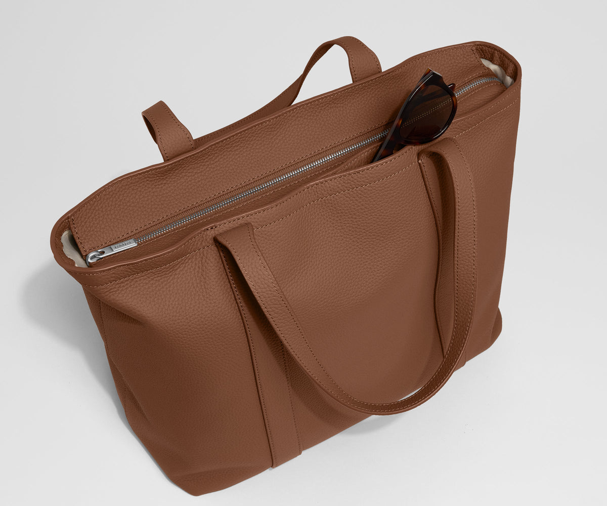 Away Leather Tote Tote Bag - Saddle Brown