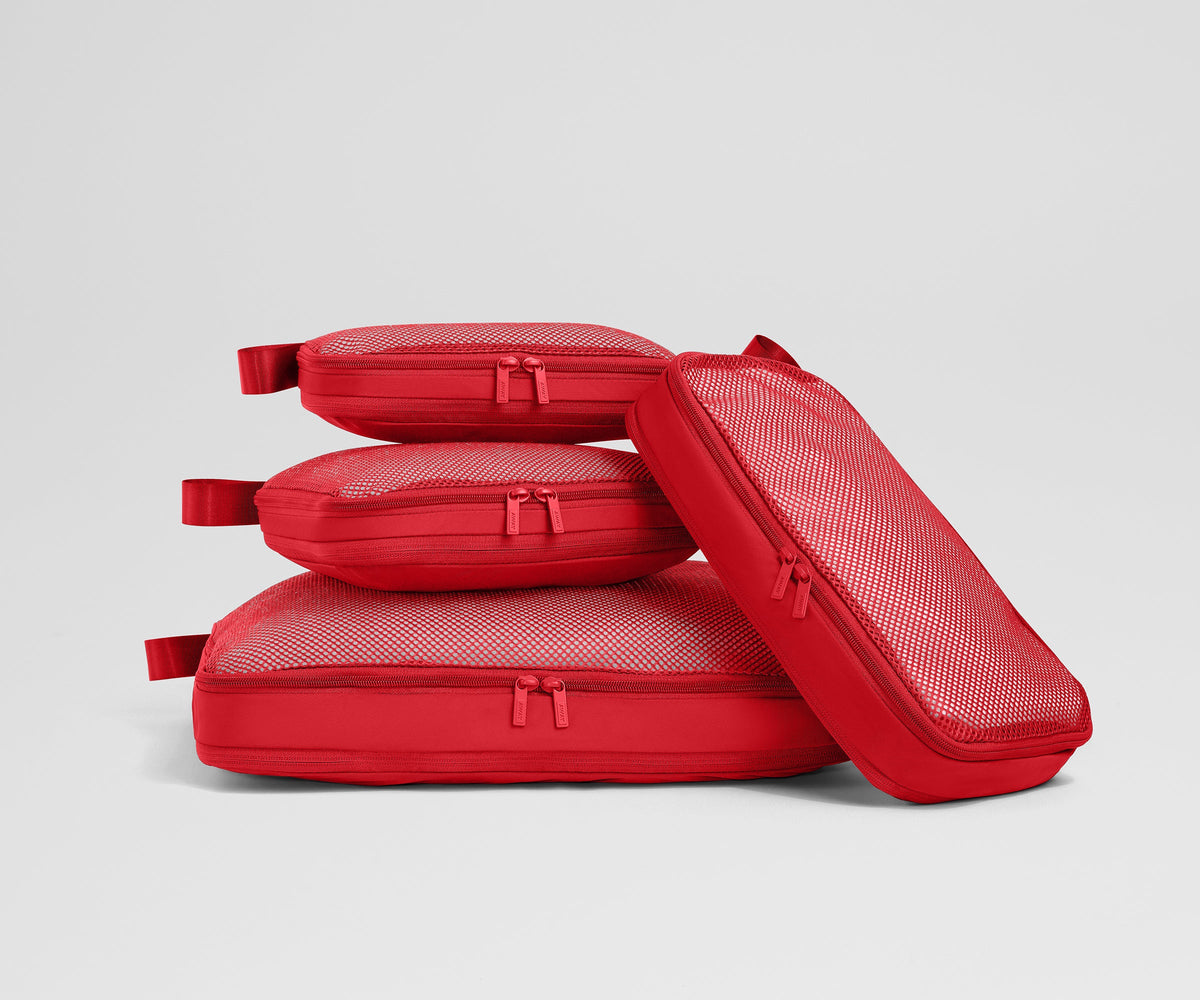 Away Compression Packing Cubes in Cherry Red