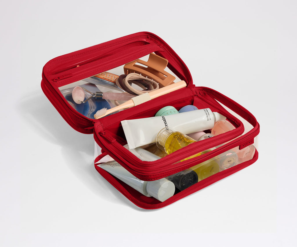 Away Clear Toiletry Bag in Cherry Red