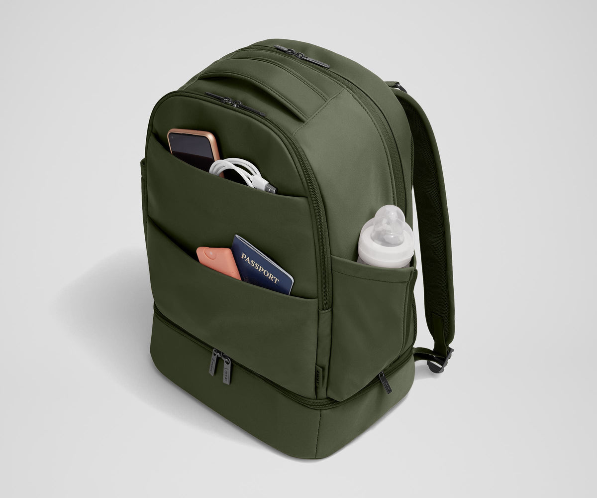 Away The Double Diaper Backpack Diaper Bag - Olive Green